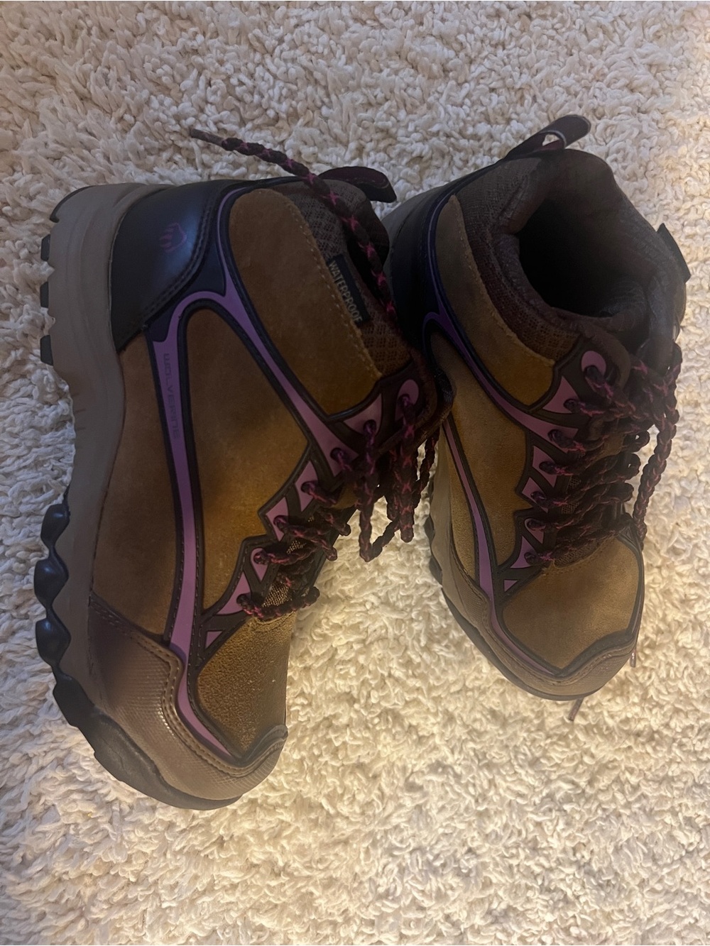 Wolverine Brown Lace-Up Boots with Purple Trim